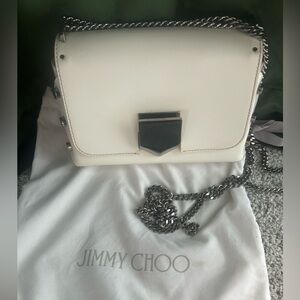 Jimmy Choo White Glazed Leather Lockett City Shoulder Bag